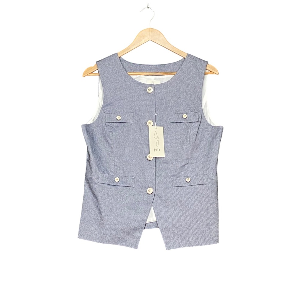 Joie Women's Sleeveless Button Front Vest Top Utility Pockets Gray Size L NWT